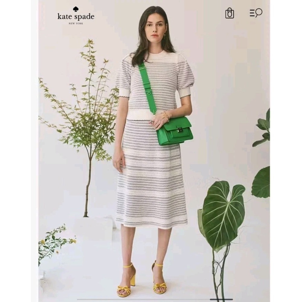 Kate Spade Eu Striped Knit Sweater Midi A Line Skirt Size M Medium Cable Knit